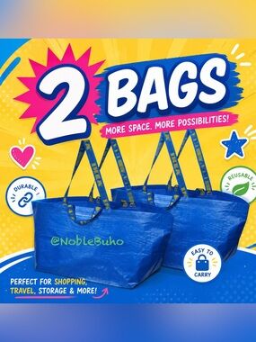 2-Bags IKEA Shopping Bag Frakta Laundry Tote Bag Ikea Bag 19 Gallon 2 Bags